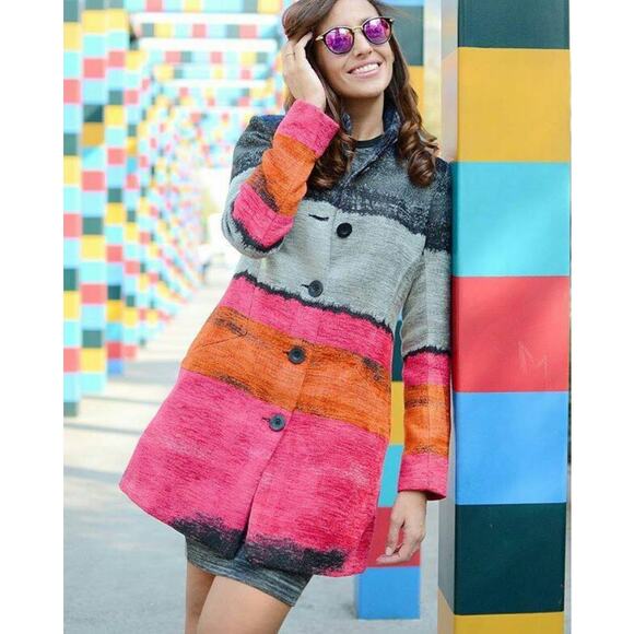 Desigual Womens Tango Passion Button Closure Coat Parisian Fall Winter US 4 - Picture 1 of 6